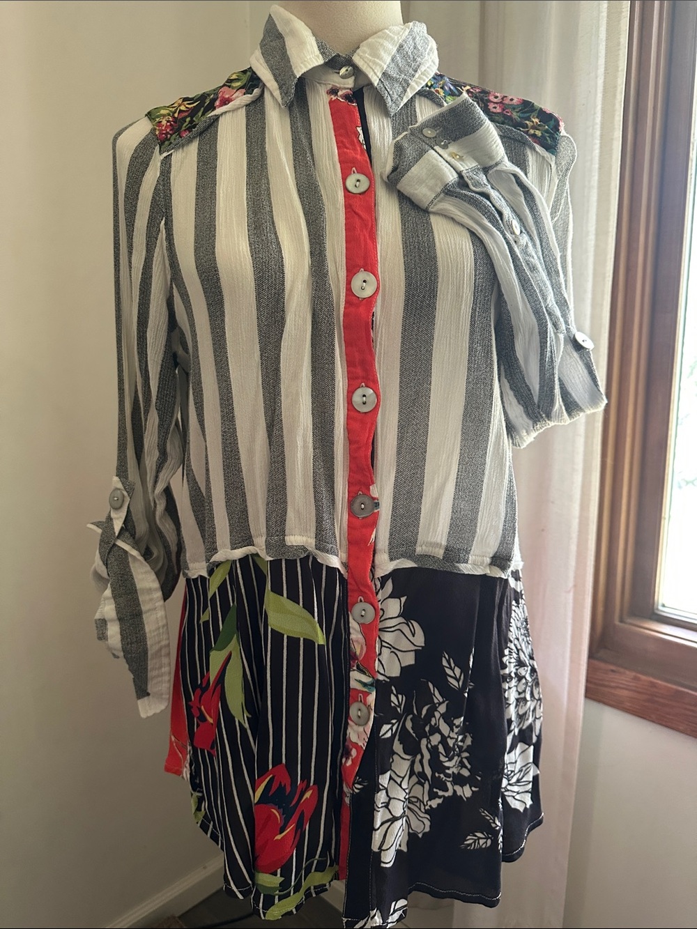 John Mark 100% Viscose Button Down Long Sleeve Blouse Top